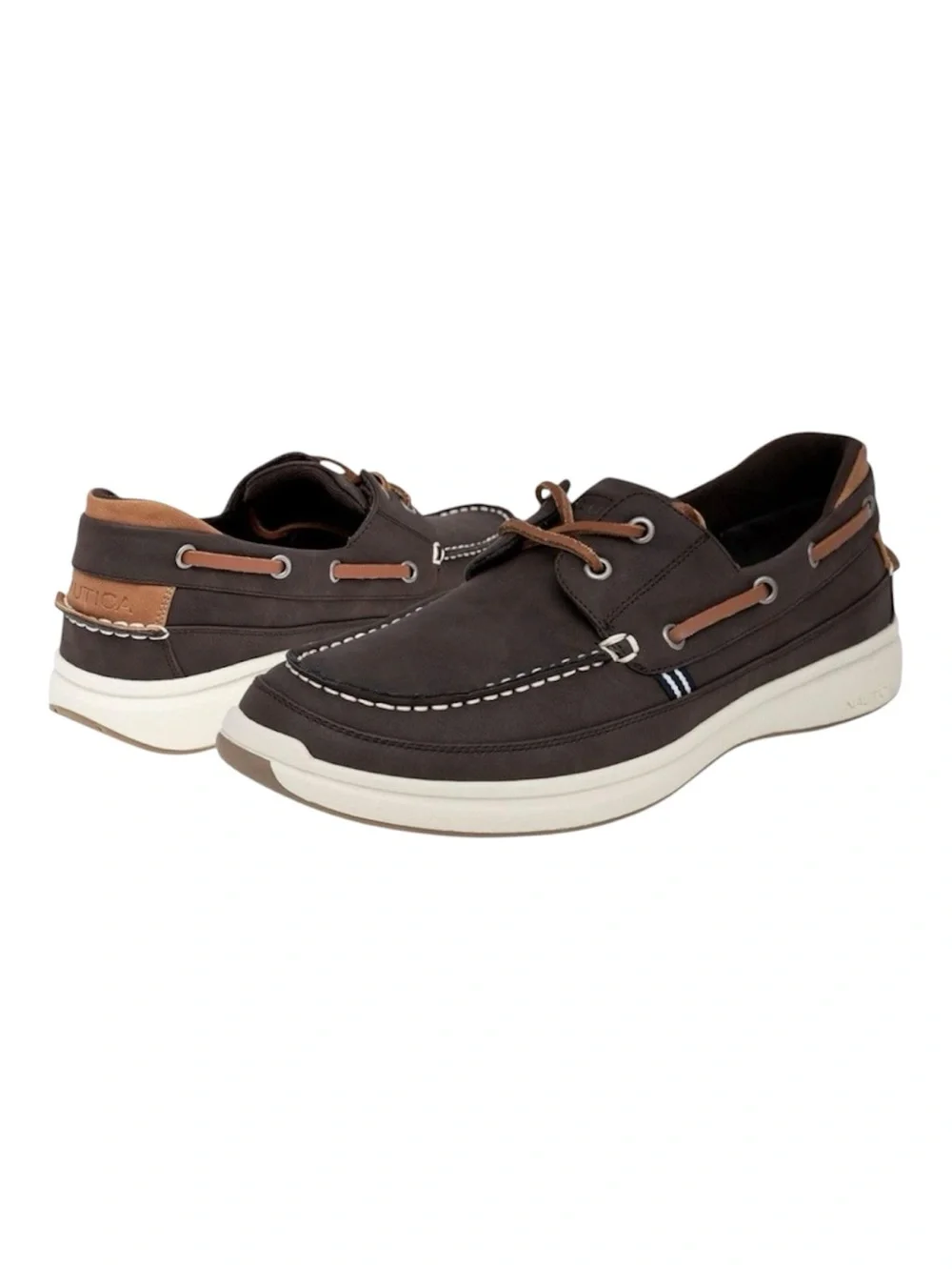 Nautica Men's Zapatos Lace-Up Moccasin Boat Shoes in Brown Size 8 Cushion Relief